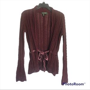 Lauren Ralph Lauren Cardigan Sweater Adult Size P/S Maroon Cable Knit